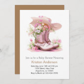 ブーツ&ハットアドベンチャー女性のカーボーイベビーシャワー 招待状 (正面/裏面)