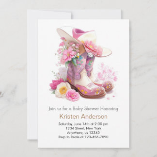 ブーツ&ハットウェスタン女性のカーボーイベビーシャワー 招待状