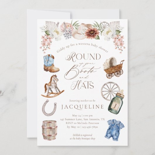 ブーツ&ハットワイルドウエストカウボーイベビーシャワー 招待状 (正面)