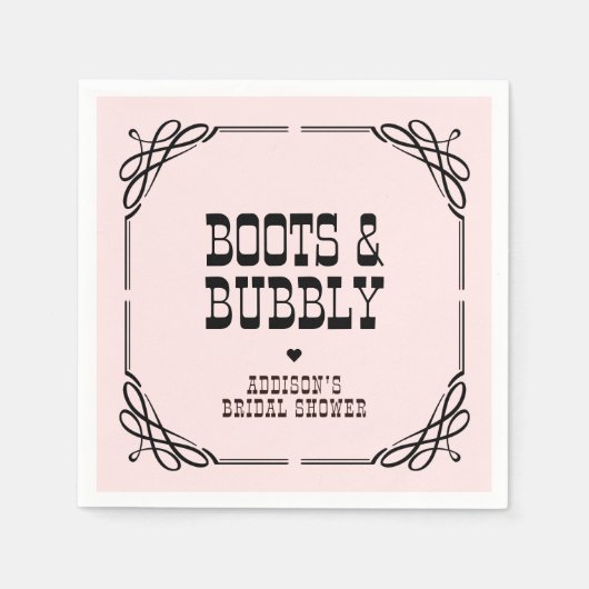 ブーツ&バブリーウェスタン女性のカーボーイブライダルシャワー スタンダードカクテルナプキン (正面)