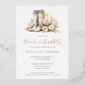 ブーツ&バブリーエレガントフローラブライダルシャワー金ゴールド 箔招待状 (正面)