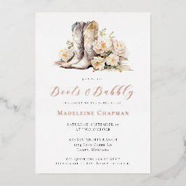 ブーツ&バブリーエレガントフローラブライダルシャワー金ゴールド 箔招待状