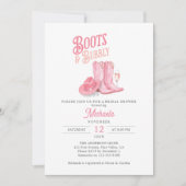 ブーツ&バブリーピンクウェスタン女性のカーボーイブライダルシャワー 招待状 (正面)