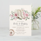 ブーツ&バブリーピンク女性のカーボーイブライダルシャワー 招待状 (スタンド正面)