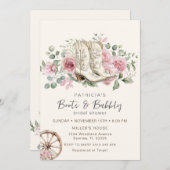 ブーツ&バブリーピンク女性のカーボーイブライダルシャワー 招待状 (正面/裏面)