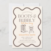ブーツ&バブリーブライダルシャワーハンド図解入りの、写真付きの 招待状 (正面)