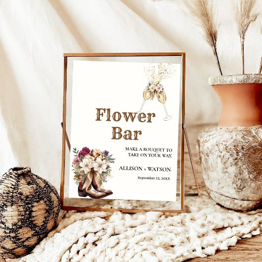 ブーツ&バブリーブライダルシャワー花バー標識 ポスター