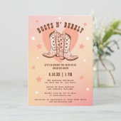 ブーツ&バブリー女性のカーボーイウエスタンピーチブライダルシャワー 招待状 (スタンド正面)