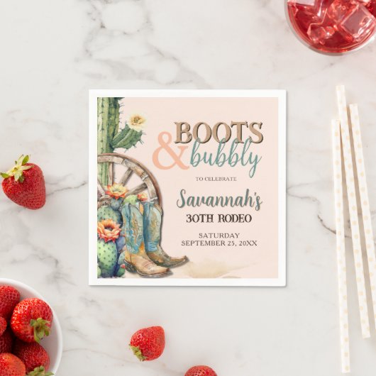 ブーツ&バブリー女性のカーボーイカクタスロデオ誕生日 スタンダードカクテルナプキン (インサイチュ)
