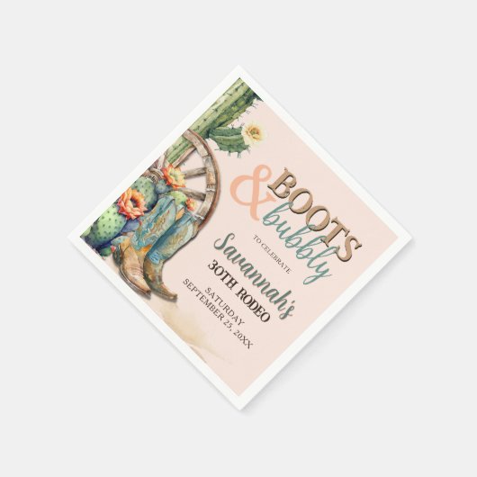 ブーツ&バブリー女性のカーボーイカクタスロデオ誕生日 スタンダードカクテルナプキン (角)