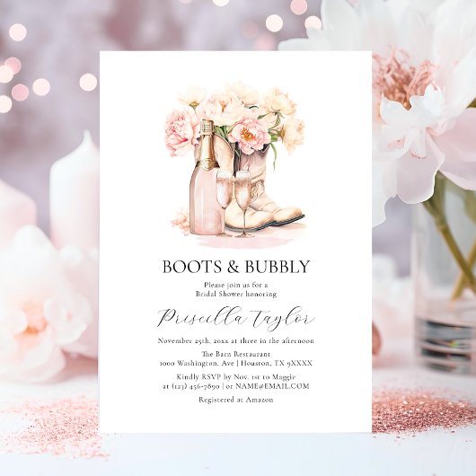 ブーツ&バブリー女性のカーボーイシャンパンブライダルシャワー 招待状