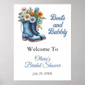 ブーツ&バブリー女性のカーボーイブライダルシャワーウェルカムサイン ポスター (正面)