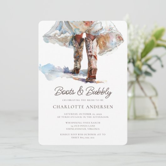 ブーツ&バブリー女性のカーボーイブライダルシャワー招待 招待状 (スタンド正面)