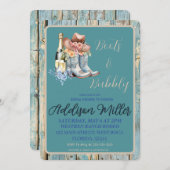 ブーツ&バブリー水カラーブライダルシャワー 招待状 (正面/裏面)