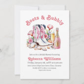 ブーツ&バブリー沿岸女性のカーボーイピンクブライダルシャワー 招待状 (正面)