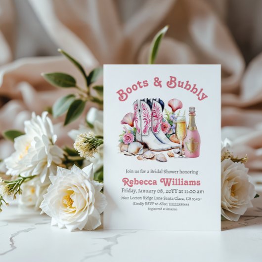 ブーツ&バブリー沿岸女性のカーボーイピンクブライダルシャワー 招待状