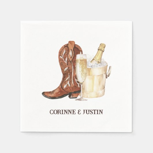 ブーツ&バブリー素朴ウェスタンブライダルシャワー スタンダードカクテルナプキン (正面)