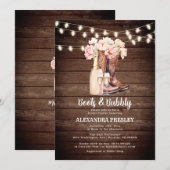 ブーツ&バブリー素朴女性のカーボーイフローラブライダルシャワー 招待状 (正面/裏面)