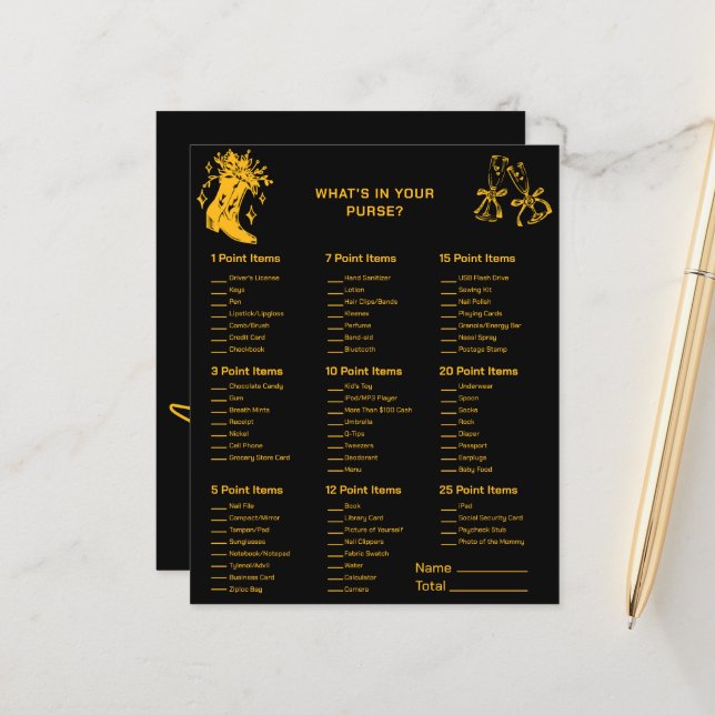 ブーツ&バブリー – あなたの財布の中に何がブライダルゲーム (正面/裏面インサイチュ)