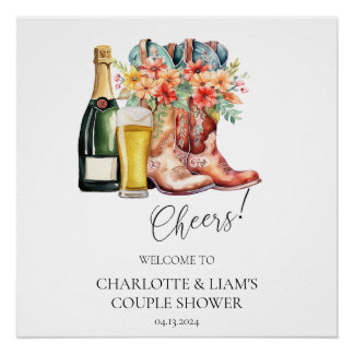 ブーツ、バブリー、ブルーズシャワー歓迎サイン ポスター