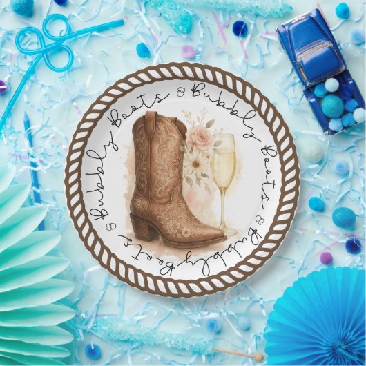 ブーツ&バブルカントリーウエスタンブーツブライダルシャワー ペーパープレート (パーティー)