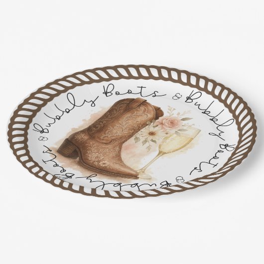 ブーツ&バブルカントリーウエスタンブーツブライダルシャワー ペーパープレート (アングル)