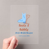 ブーツ&バブルシャンパンボトルブライダルシャワーブルー アクリル招待状 (インサイチュ (ポータブル))
