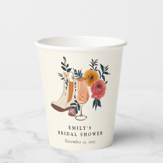 ブーツ & バブルリー ウェスタン ブライダル シャワー 紙コップ (正面)