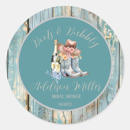 ブーツ & バブルリー ウォーターカラー ブライダルシャワー ラウンドシール (正面)