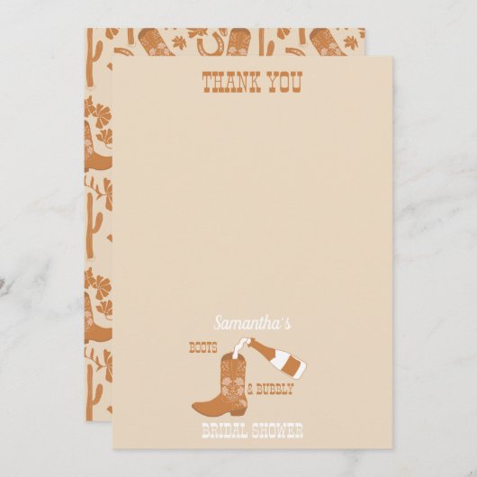 ブーツ バブルリー ラスティック ウエスタン カントリー ブライズシャワー サンキューカード (正面/裏面)