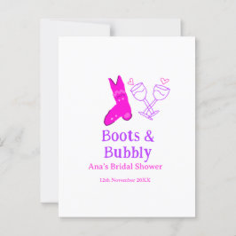 ブーツ＆バブル チャンピンボトル ブライダルシャワー ピンク ポストカード
