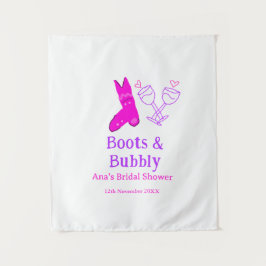 ブーツ＆バブル チャンピーンボトル ブライダルシャワー ピンク タペストリー