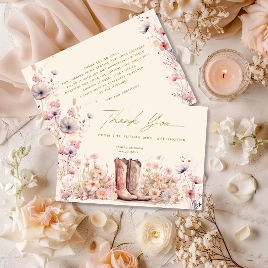 ブーツ＆バブル フラワーカウガール ブライダルシャワー サンキューカード