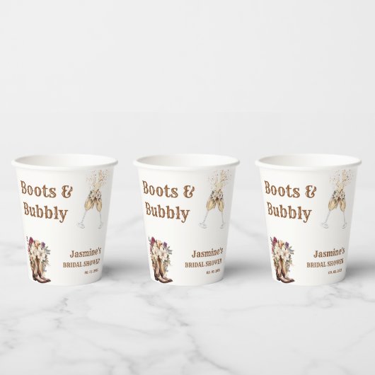 ブーツ＆バブル ボーホー ウェスタン ブライダルシャワー パーティー 紙コップ (複数)