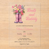 ブーツ&バブーブリーウェスタン女性のカーボーイピンクブライダルシャワー アクリル招待状 (正面)