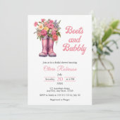 ブーツ&バブーブリーウェスタン女性のカーボーイピンクブライダルシャワー 招待状 (スタンド正面)