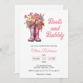 ブーツ&バブーブリーウェスタン女性のカーボーイピンクブライダルシャワー 招待状 (正面/裏面)