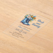 ブーツ&バブーブリーウェスタン女性のカーボーイブルーブライダルシャワー アクリル招待状 (レイダウン)