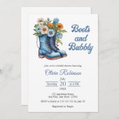 ブーツ&バブーブリーウェスタン女性のカーボーイブルーブライダルシャワー 招待状 (正面/裏面)