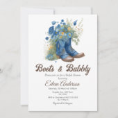 ブーツ&バブーブリーウェスタン女性のカーボーイブルーブライダルシャワー 招待状 (正面)