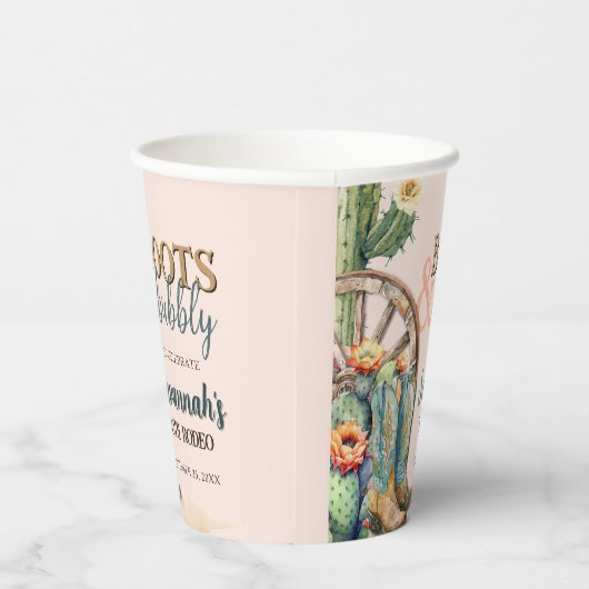 ブーツ&バブーブリーサボテン女性のカーボーイピンク誕生日 紙コップ (右)