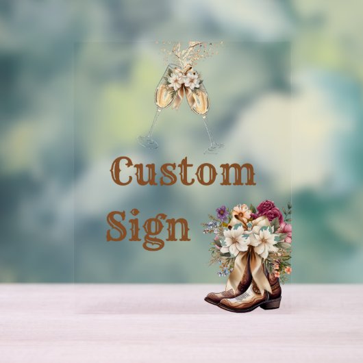 ブーツ&バブーブリーボホウェスタンブライダルシャワーの好意 アクリルサイン (ニュートラル)