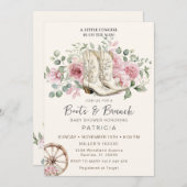 ブーツ&ブランチピンク女性のカーボーイベビーシャワー 招待状 (正面/裏面)