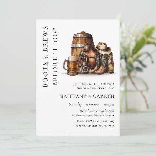 ブーツ&ブリュウズウィドスドスウェディングシャワー醸造所 招待状 (スタンド正面)