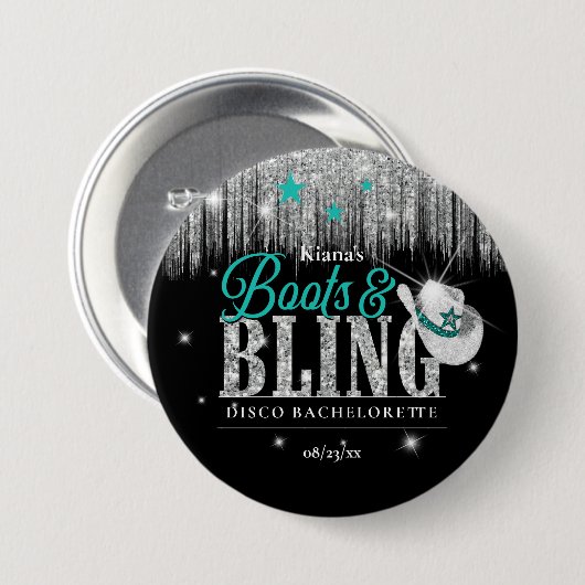 ブーツ & ブリング ディスコ ブライズメイド ティール ID925 缶バッジ (正面&裏面)