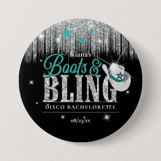 ブーツ & ブリング ディスコ ブライズメイド パーティー ティール ID925 缶バッジ (正面)