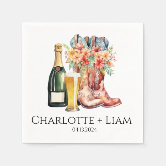 ブーツ、ブロー、バブルのシャワーナプキン スタンダードカクテルナプキン (正面)