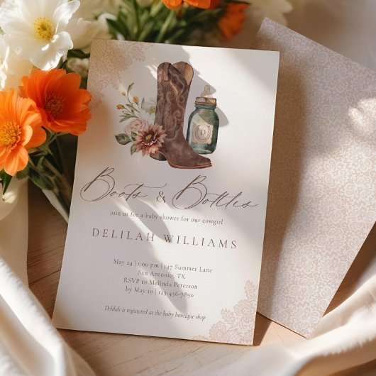 ブーツ&ボトルシック女性のカーボーイウェスタンベビーシャワー 招待状