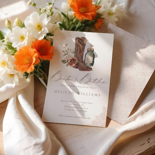 ブーツ&ボトルシック女性のカーボーイウェスタンベビーシャワー 招待状