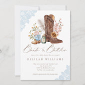 ブーツ&ボトルブルーカウボーイウェスタンベビーシャワー 招待状 (正面)